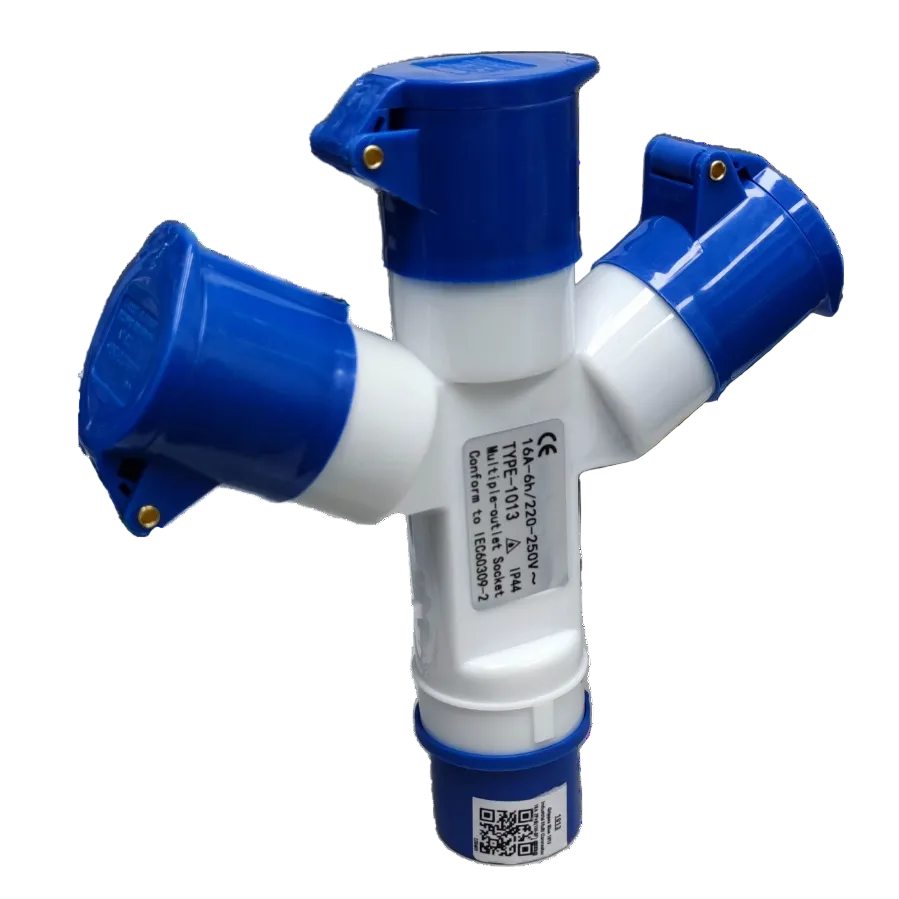 Grippes 16A industrial connector splitter in white and blue for electrical circuitry and parts