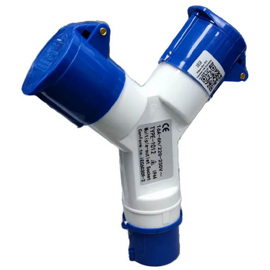 Grippes Y-Splitter for Electrical Circuitry in Blue with Electx Electrical Supply Label