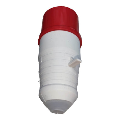 White cylindrical container with a red top on a white background