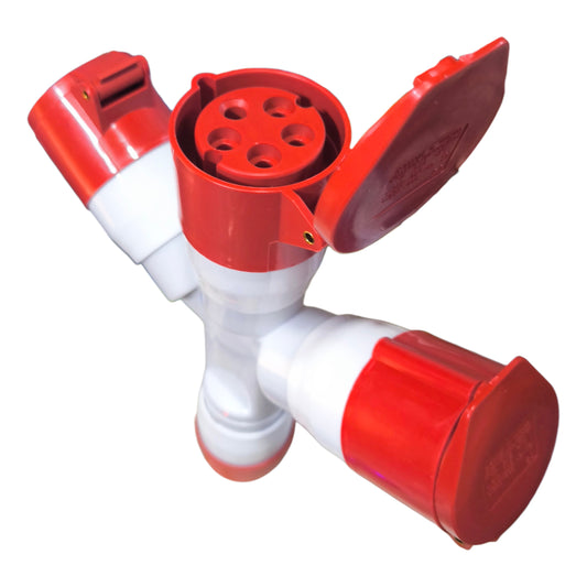 Red and white plastic valve on a white background
