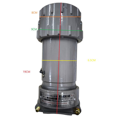 Gray cylindrical mechanical component with measurements on a white background