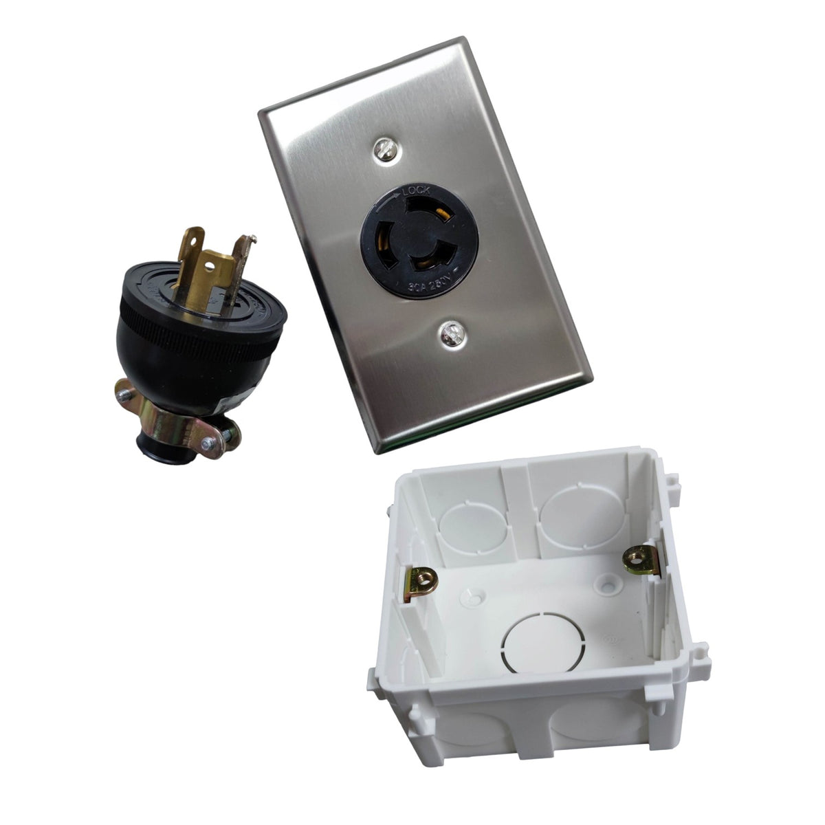Grippes 30A 2P+E (3Pins) 250V Twist Lock Set Outlet with Stainless Plate and Plug (ML-3) Twistlock Set XB103S+XB103P+H1G06+H1 Twistlock Set Electx electrical Supply