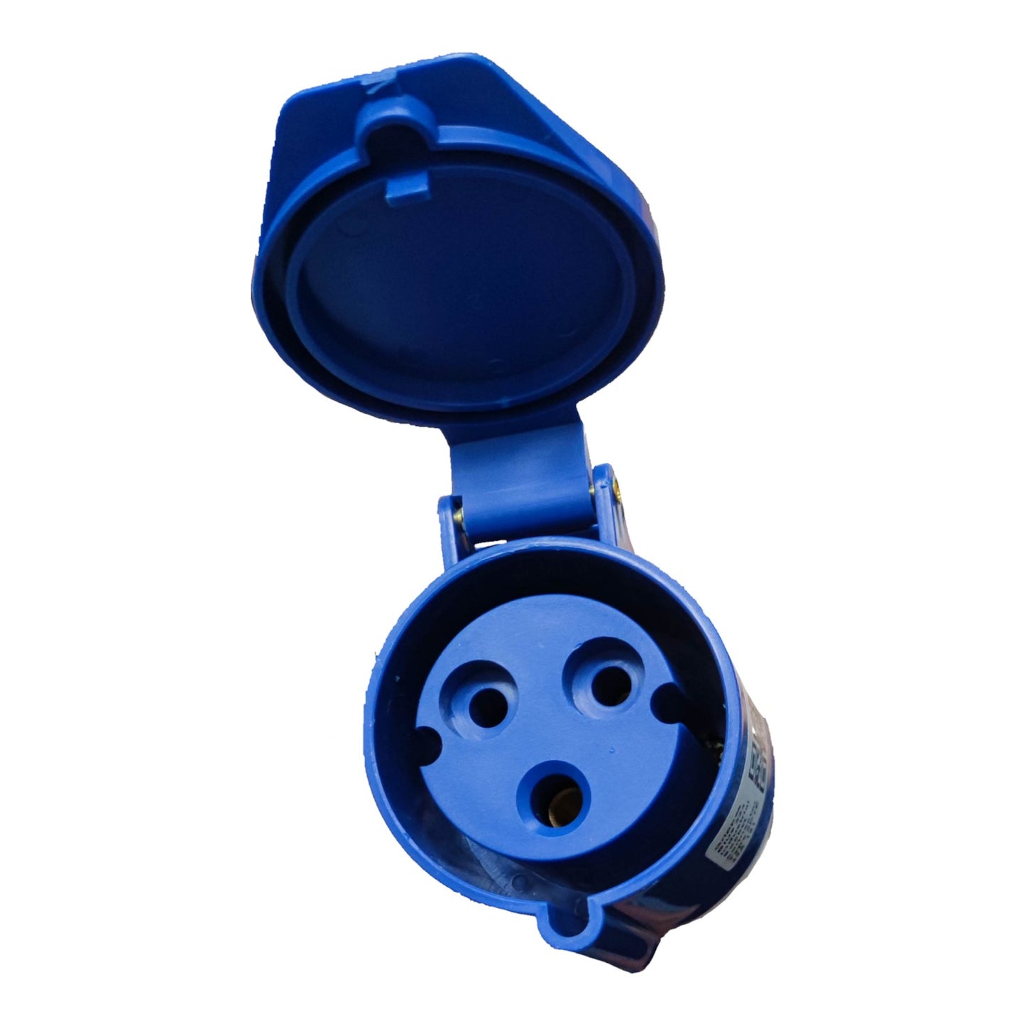 Blue electrical connector on a white background