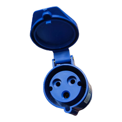 Blue electrical connector on a white background