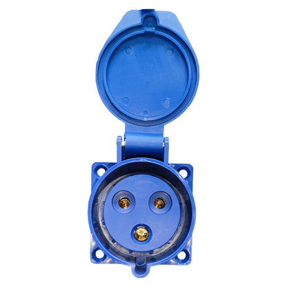 Blue electrical connector on a white background
