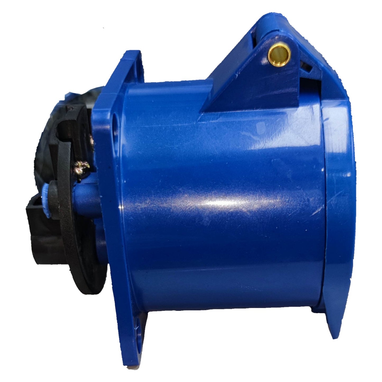 Blue mechanical component on a white background