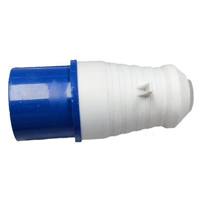 Blue and white plastic fitting on a white background