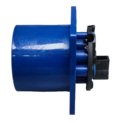 Blue mechanical component on a white background