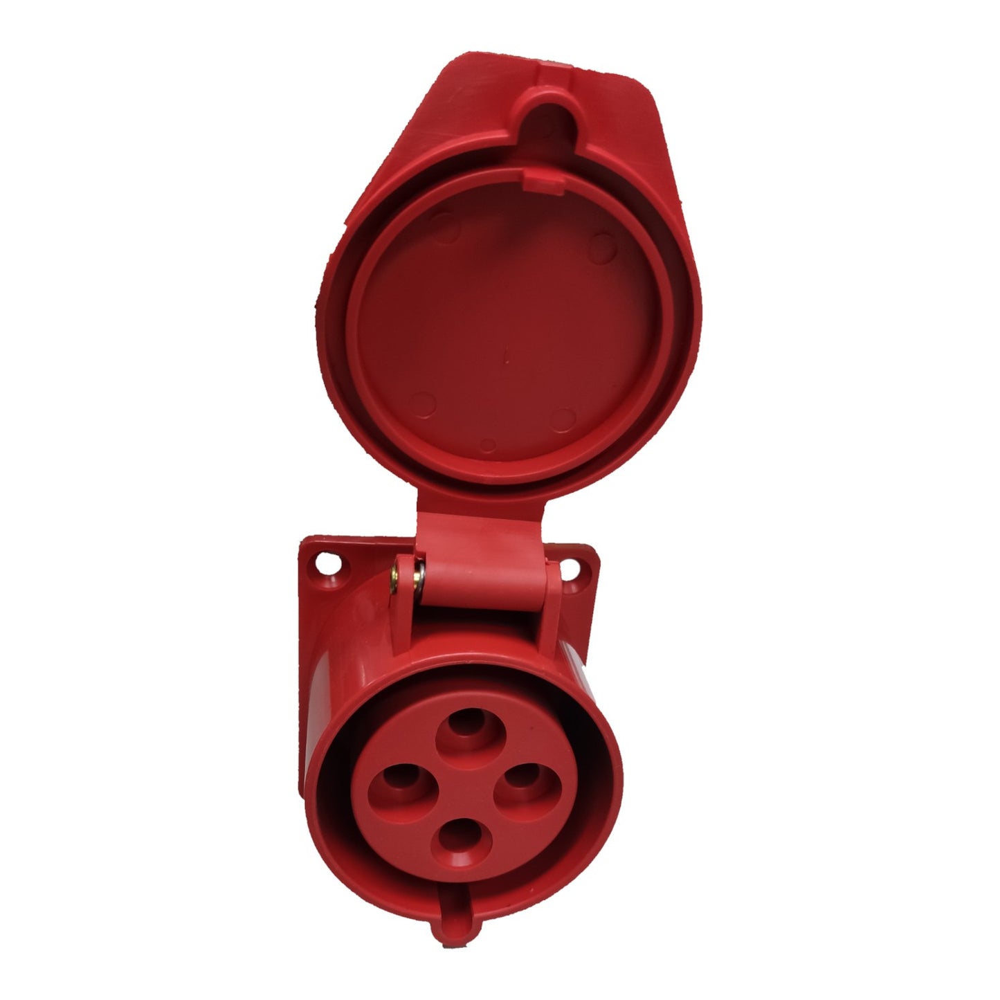 Red electrical plug on a white background