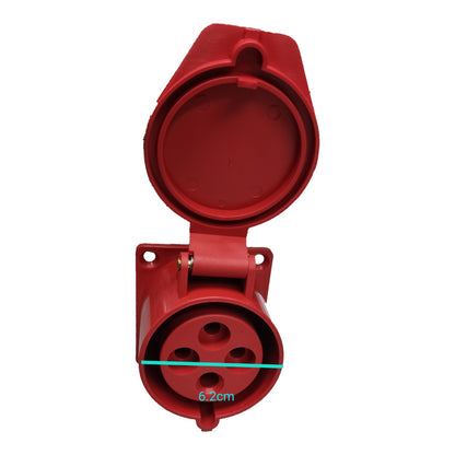 Red electrical plug on a white background