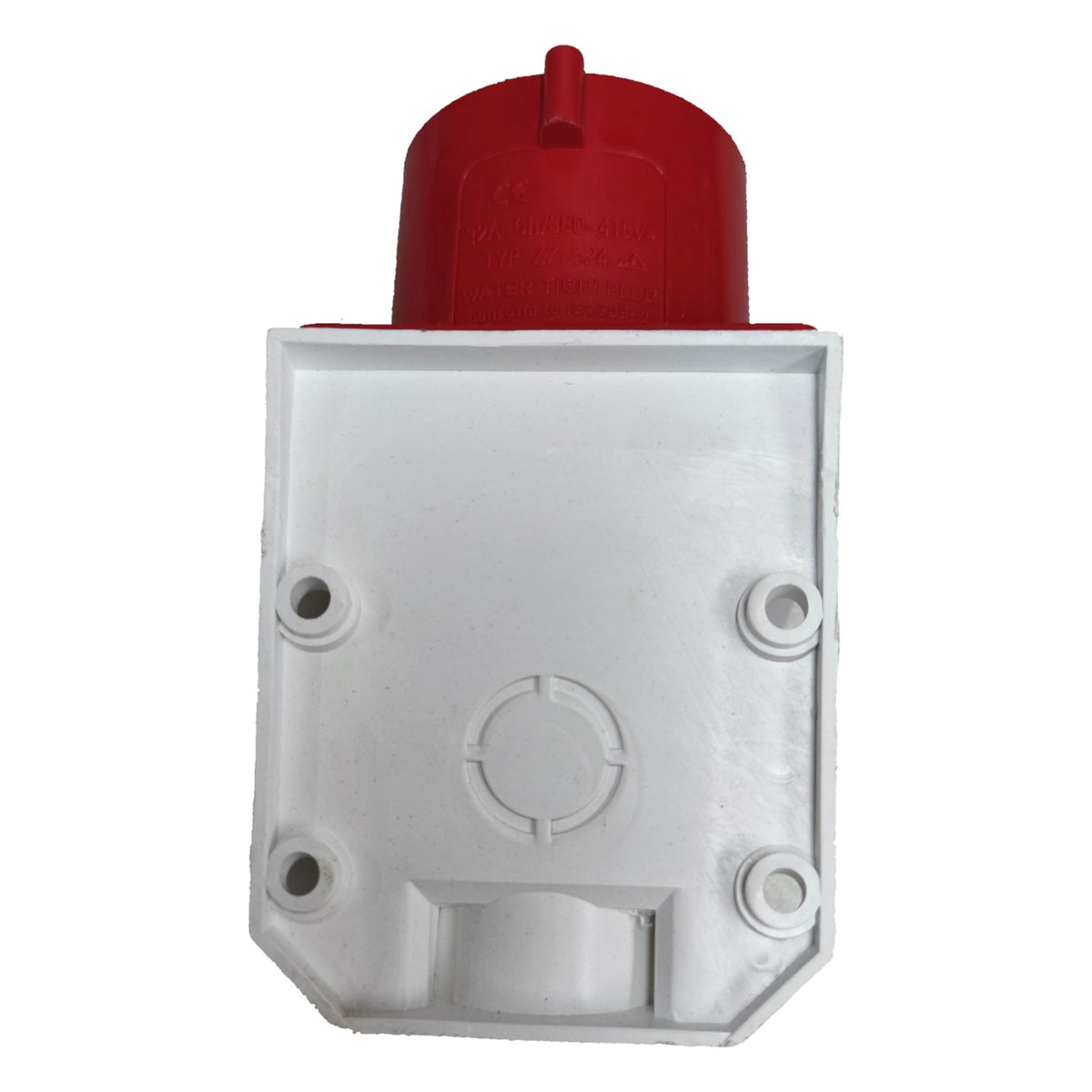 Red and white plastic valve or fitting on a white background