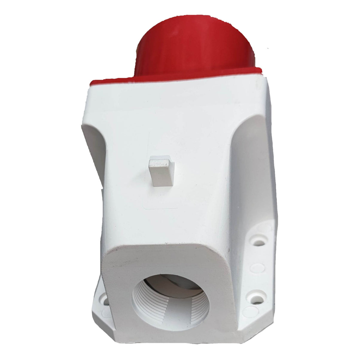 White and red industrial valve on a white background