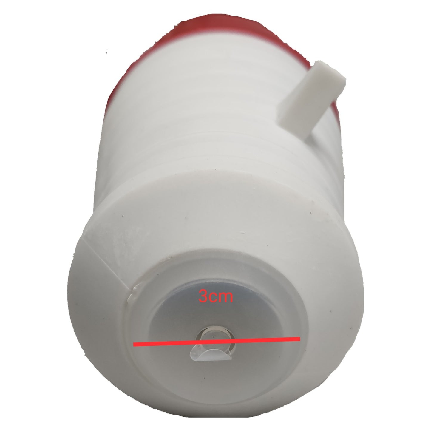 White container with red lid on a white background