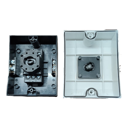 Two metallic wall sockets, one black and one silver, on a white background.