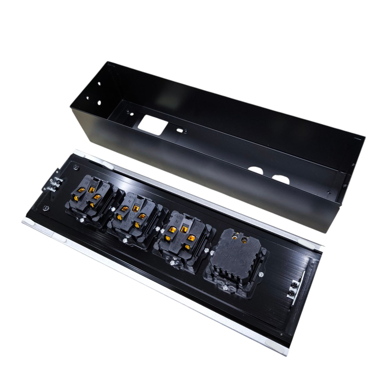 Grippes 3 Gang Universal Outlet with Ground 10A 220V Desk Top Sliding Cover Silver with 2 USB 5V 2A