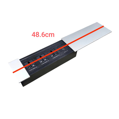 Grippes 3 Gang Universal Outlet with Ground 10A 220V Desk Top Sliding Cover Silver with 2 USB 5V 2A