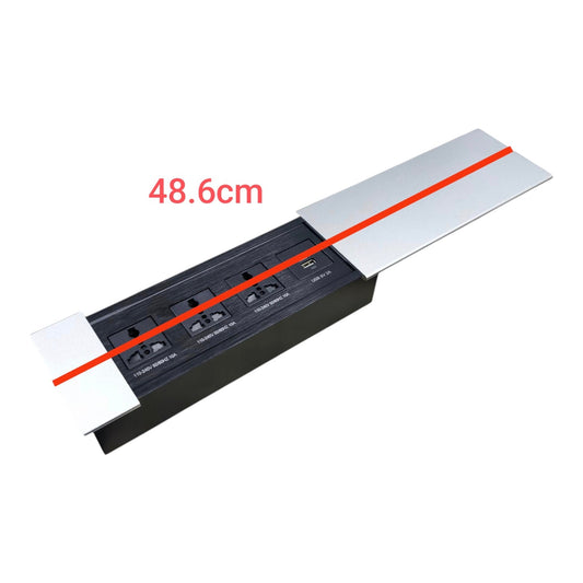 Grippes Desk Top Mounting Conference Sliding Cover Silver with 2 Port USB Charging 5V 2A with Universal Outlet 10A 250V Outlets HG-204