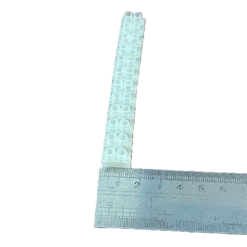 5A PVC terminal block 12 pairs with clear plastic housing and measurement ruler for size reference