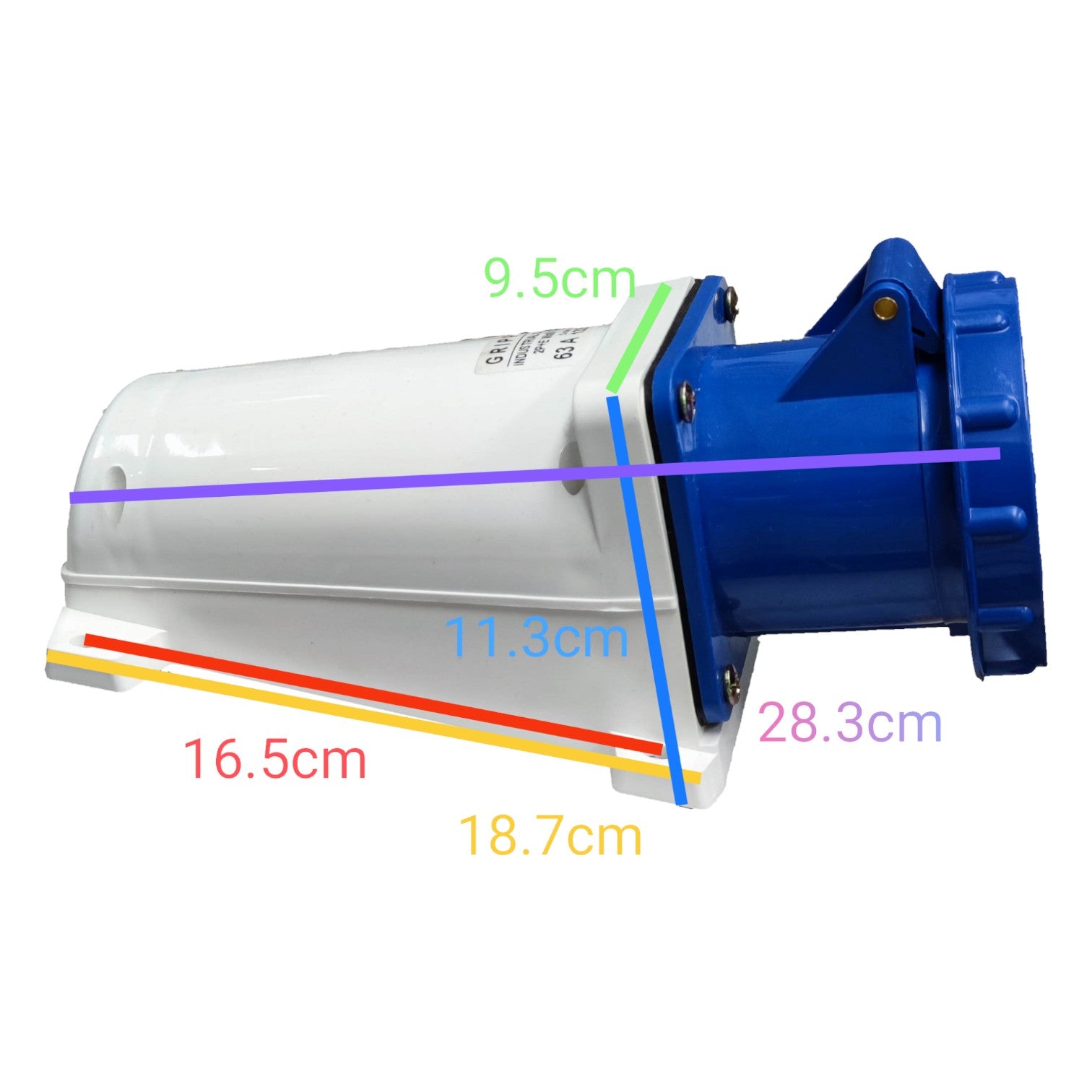 Motor with labeled dimensions on a white background