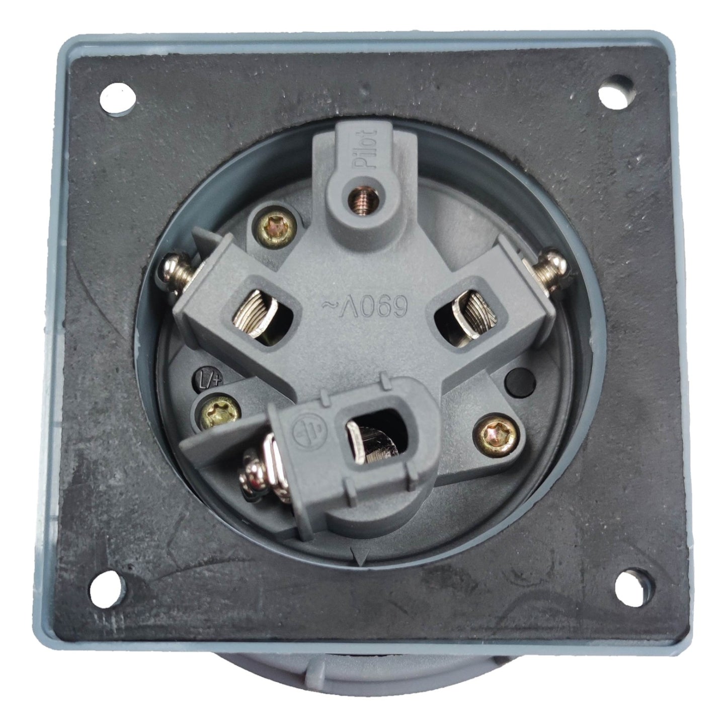 Gray electrical socket on a white background