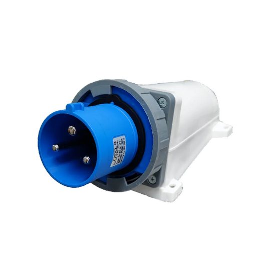 Grippes Industrial Plug Wall Type 63a 3 Pins with blue and white durable housing for secure electrical connections
