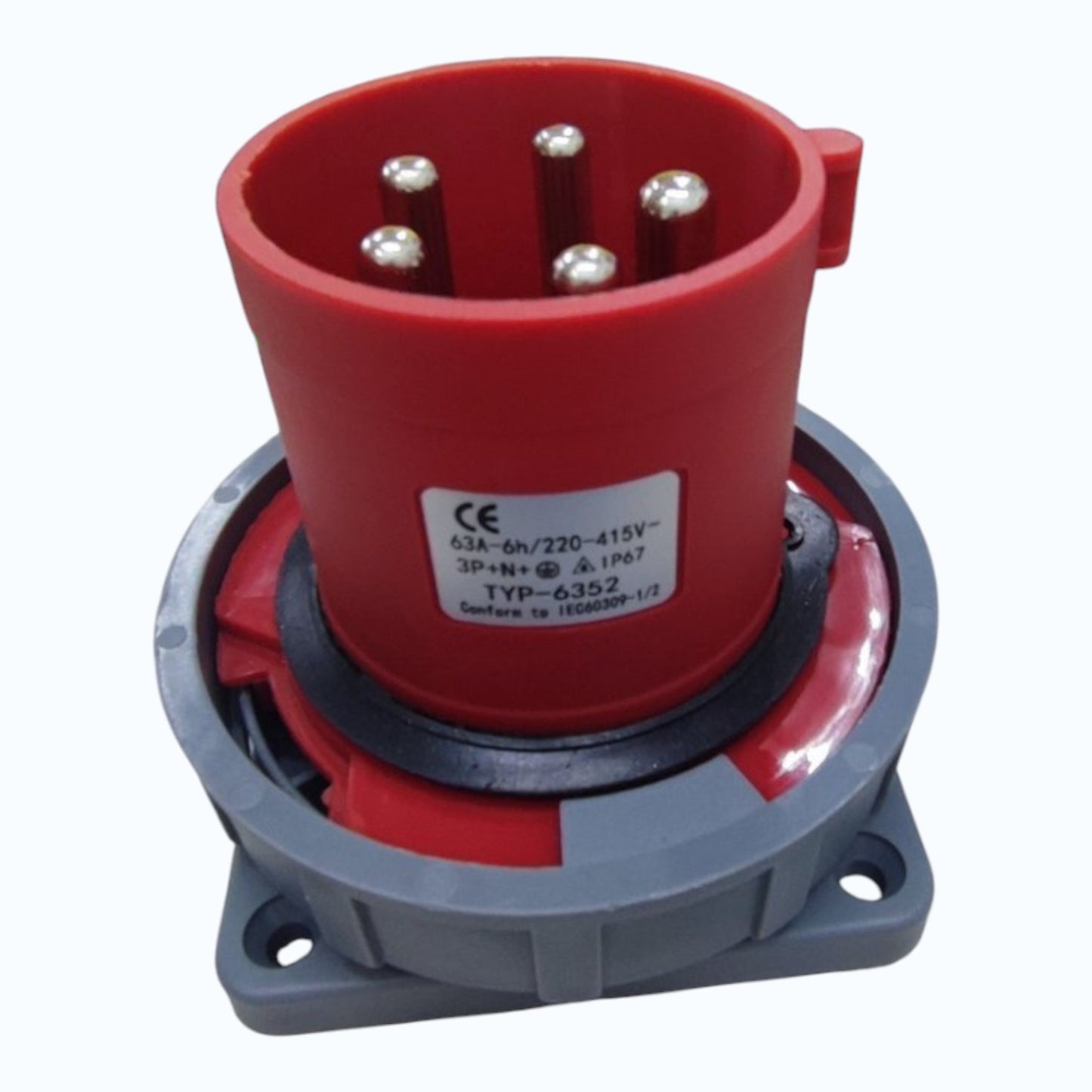 Grippes 63A 3P+N+E 220V-415V Industrial Male Plug Chassis Type , Industrial Panel-Mount Male Socket P67 Weatherproof