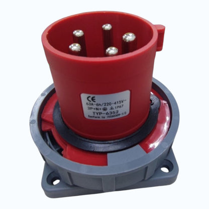 Grippes 63A 3P+N+E 220V-415V Industrial Male Plug Chassis Type , Industrial Panel-Mount Male Socket P67 Weatherproof