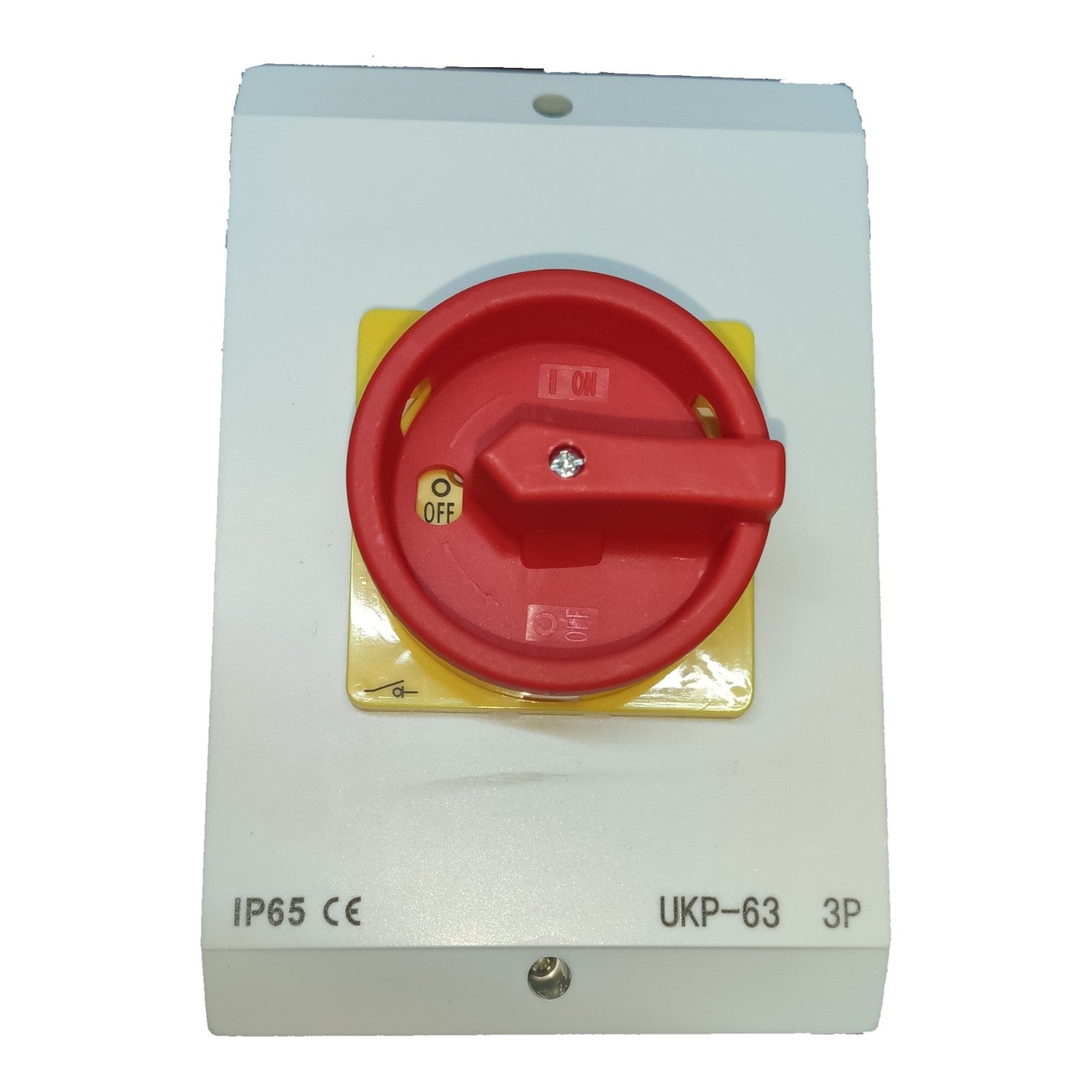 Red electrical switch on a white background
