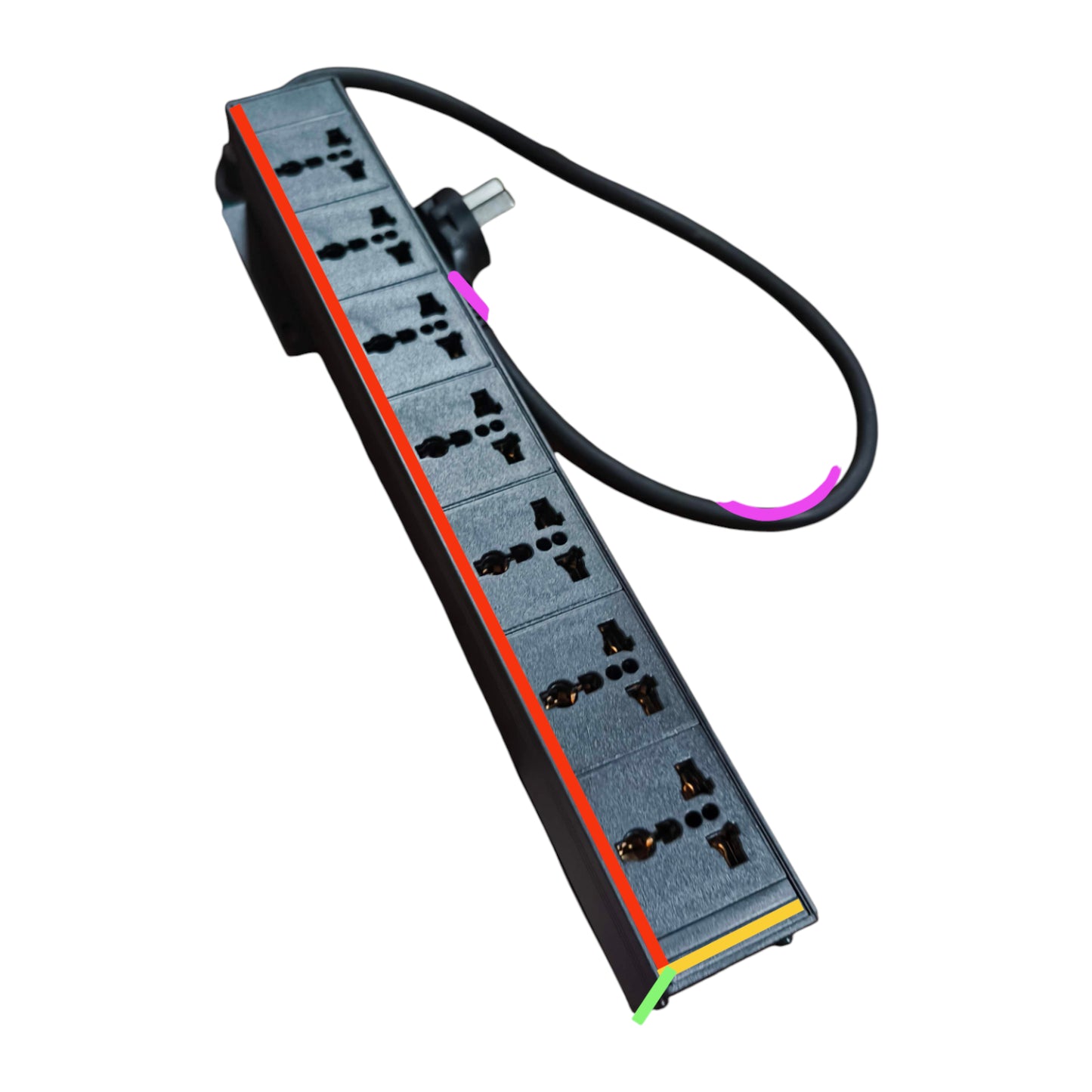 Grippes 7 Gang 10A 250V PDU Universal Outlet Type Power Distribution Unit 2500W