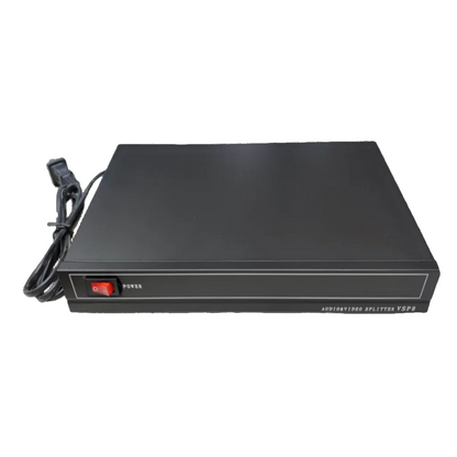 Grippes black audio video splitter 1 in 8 out device with power switch and cable