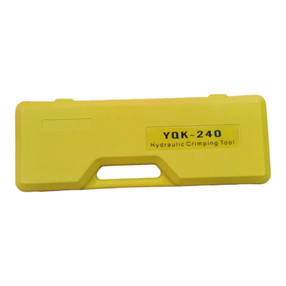 Yellow hydraulic crimping tool with 'YQK-240' branding on a white background