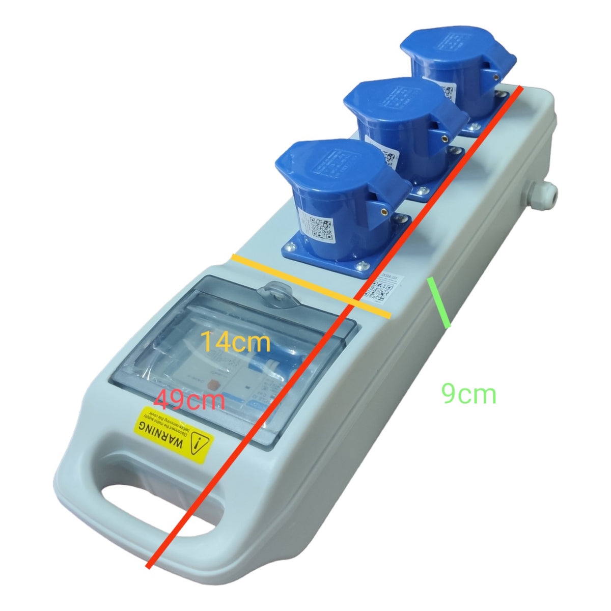 Measurement tool with blue nozzles and dimensions labeled on a white background