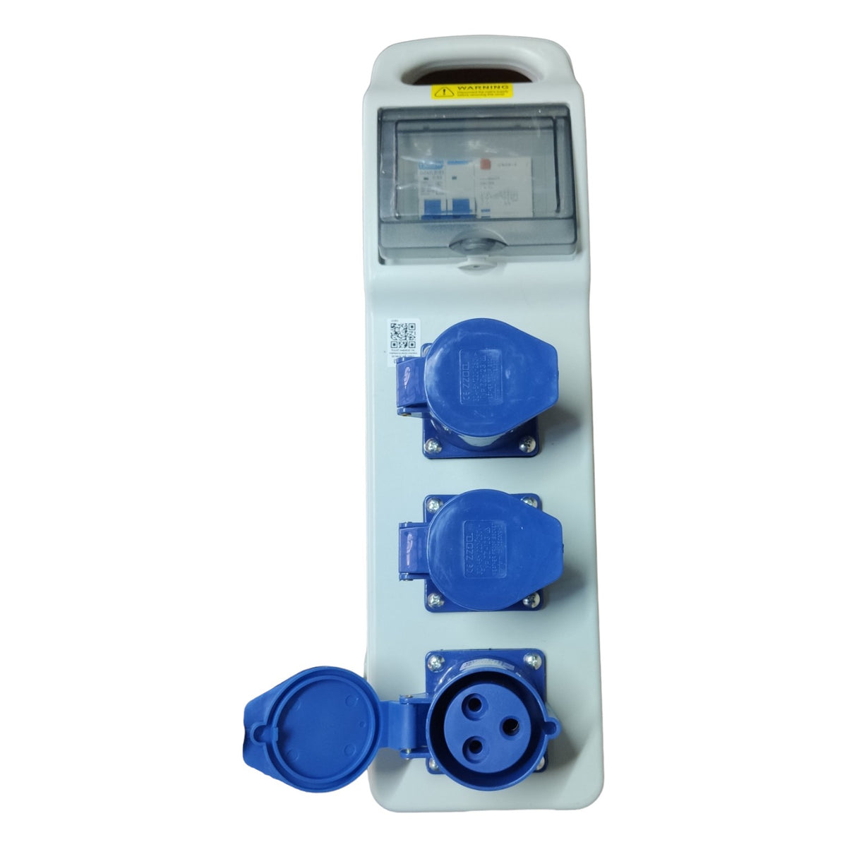 Electrical panel with blue sockets on a white background
