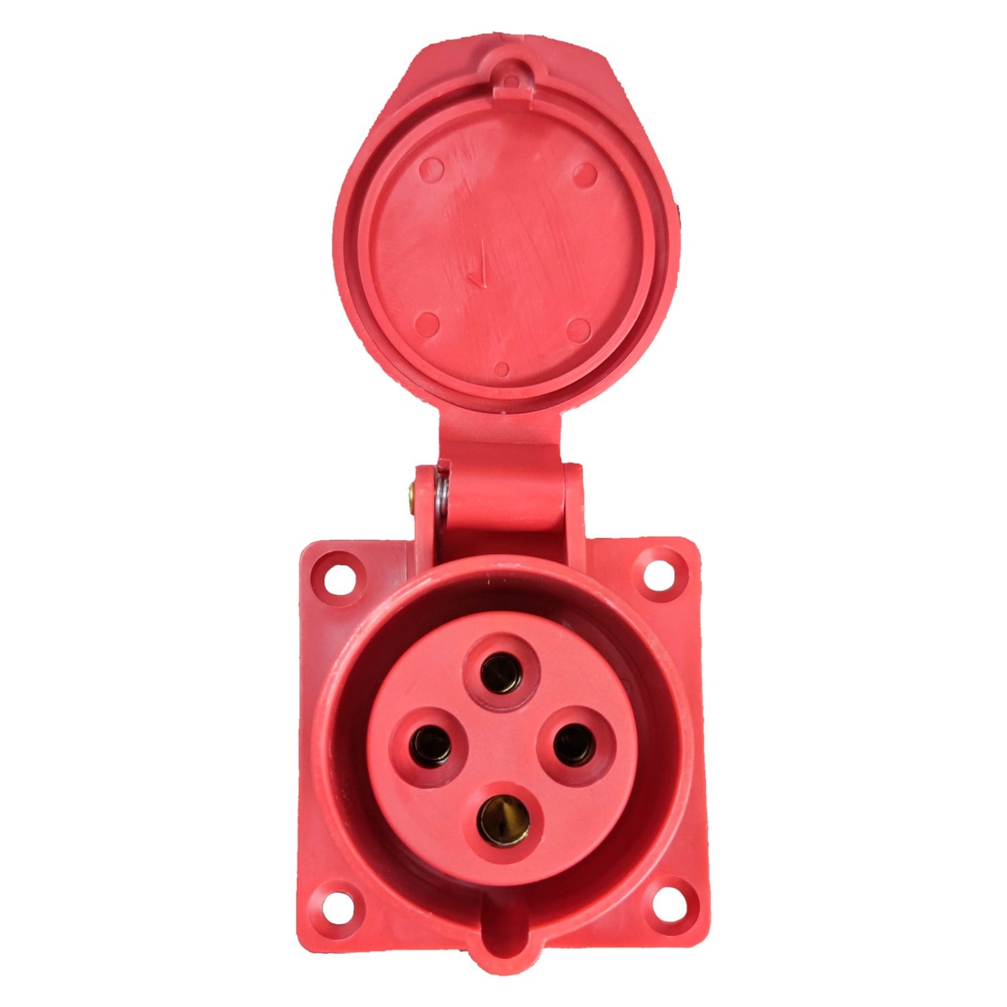 Red electrical plug on a white background