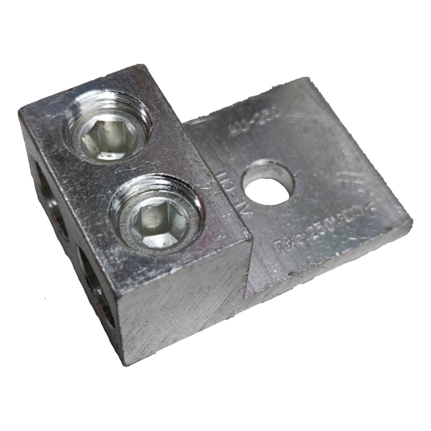 Metal bracket with threaded holes on a white background