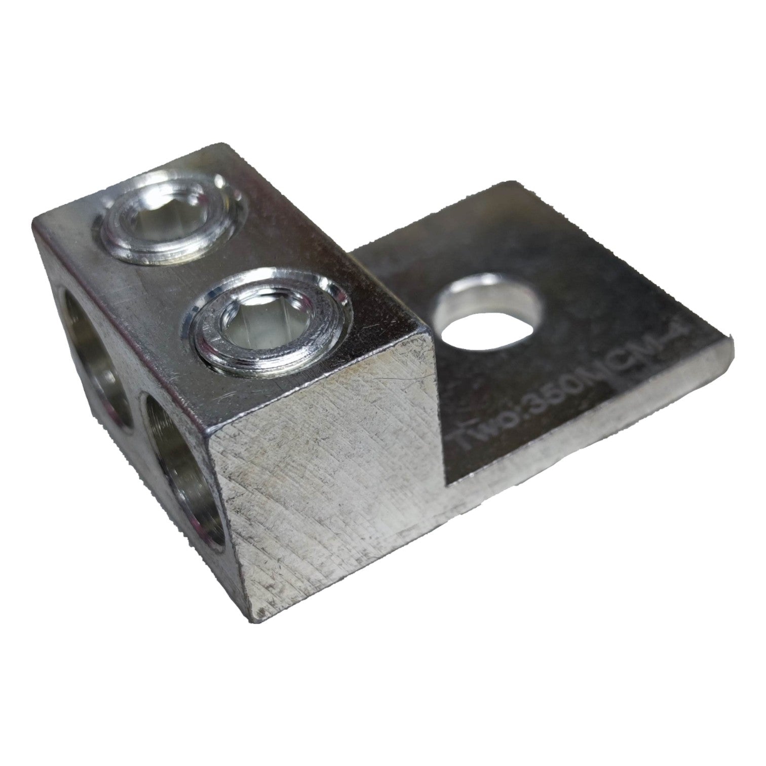 Metal bracket with multiple holes on a white background