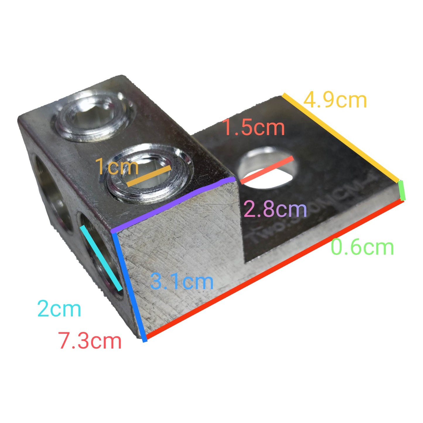 Metal bracket with labeled dimensions on a white background