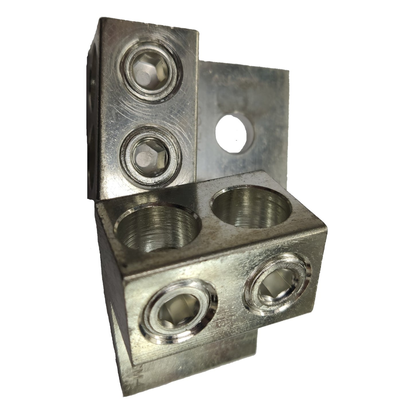 Metal corner bracket with multiple holes on a white background