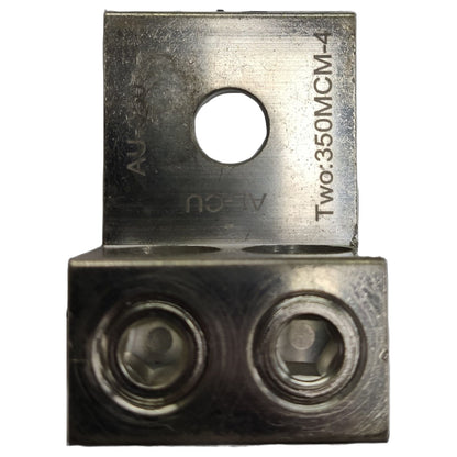 Metal electrical connector with threaded ports on a white background