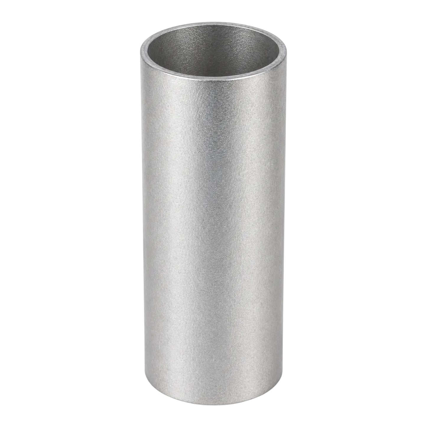 Metallic threaded cylindrical component on a white background