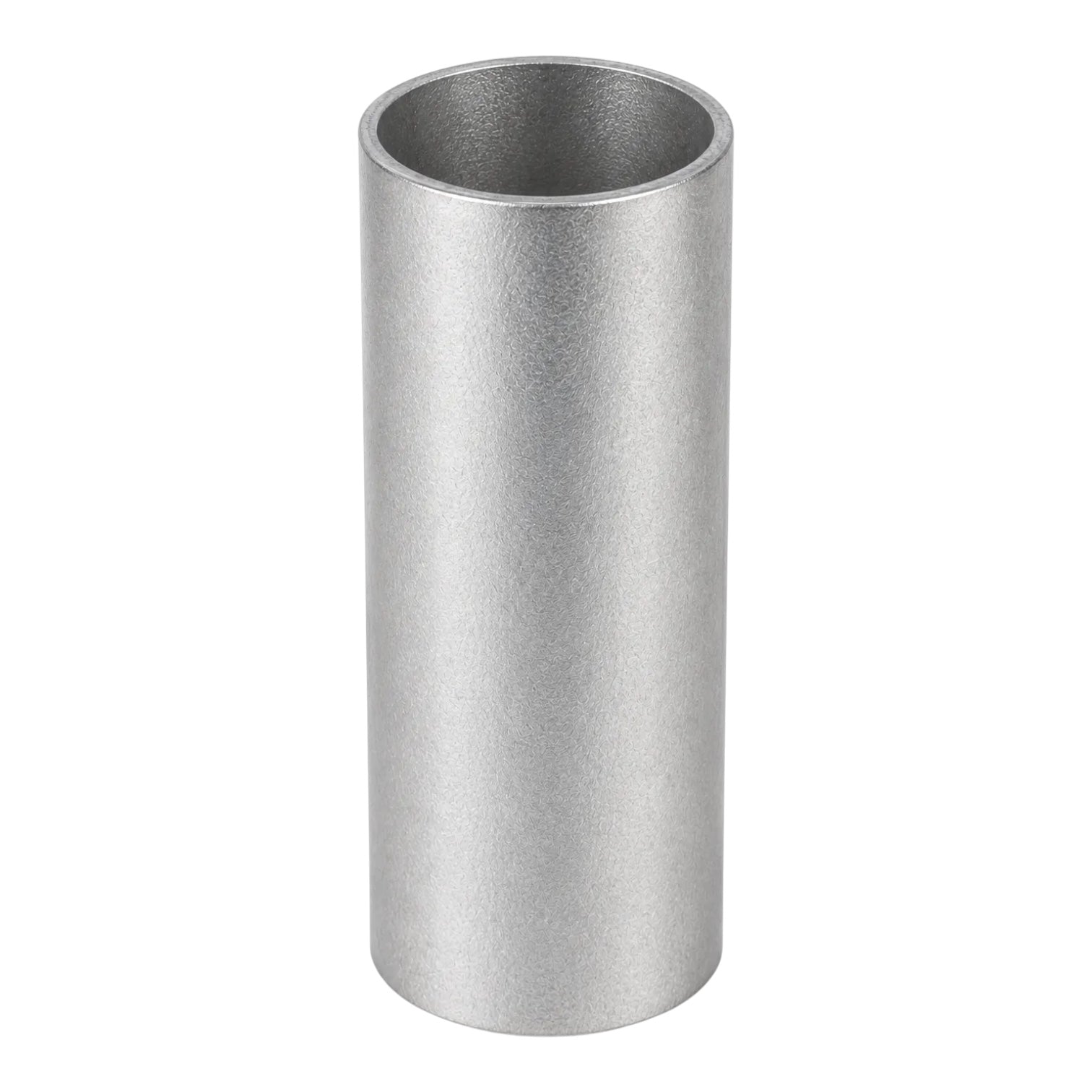 Metallic threaded cylindrical component on a white background