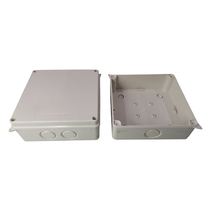 Two gray plastic boxes on a white background