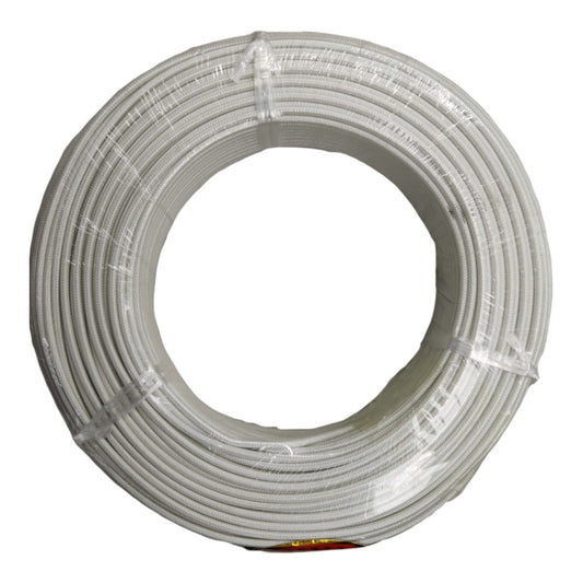 A large spool of white electrical wire or cable wrapped in clear plastic, shown against a plain white background.