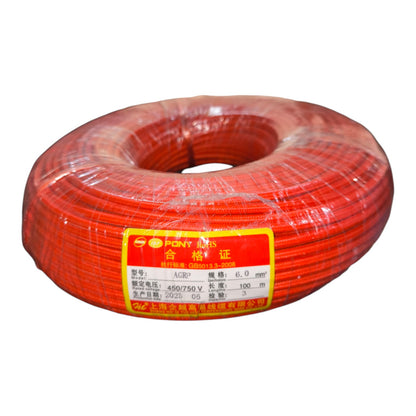 A spool of red electrical wire wrapped in clear protective plastic, featuring a yellow and red label with Chinese text and the brand name 'PONY JOYS'.