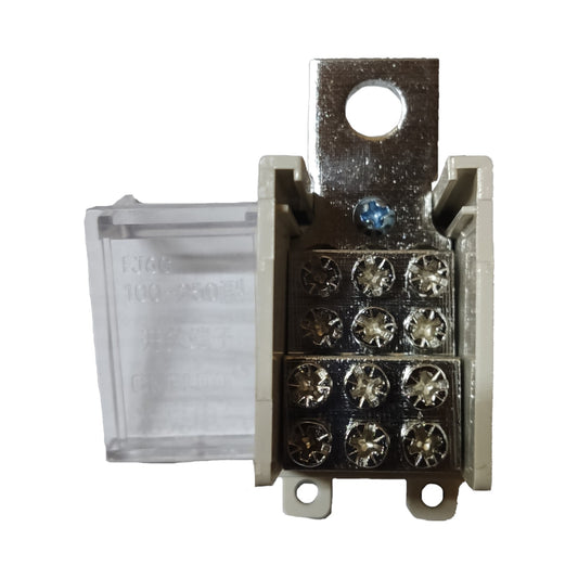 Electrical component with multiple screws on a white background