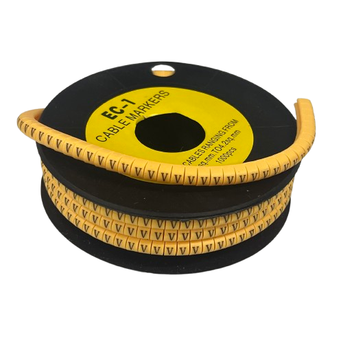 Cable (V) Marker 2.6mm to 4.2mm ( 1000pcs) Yellow EC-1Y
