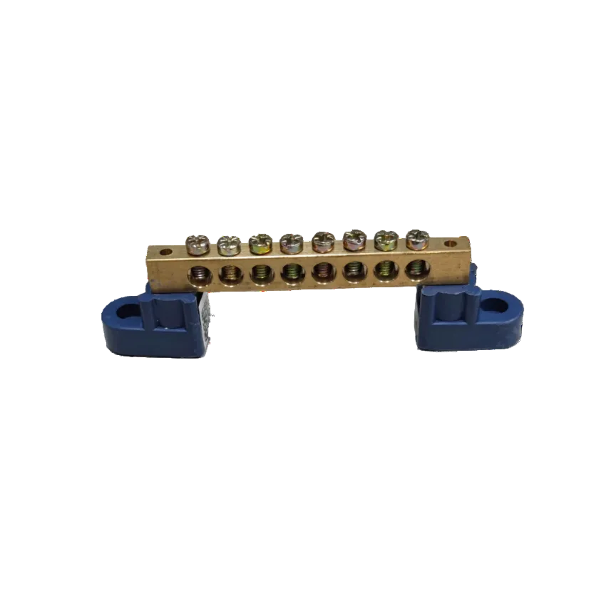 Grippes Grounding Bus Bars 4 Holes with brass bar and blue insulated mounting brackets