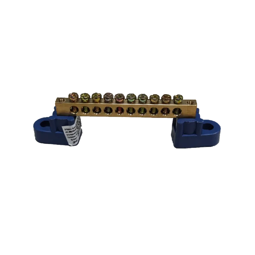 Grippes Grounding Bus Bars 4 Holes brass electrical connector with blue mounting brackets