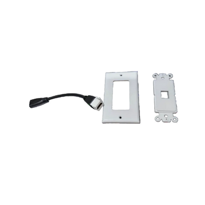 Grippes HDMI wall outlet with cord plated in white with mounting plate and wall cover for easy installation