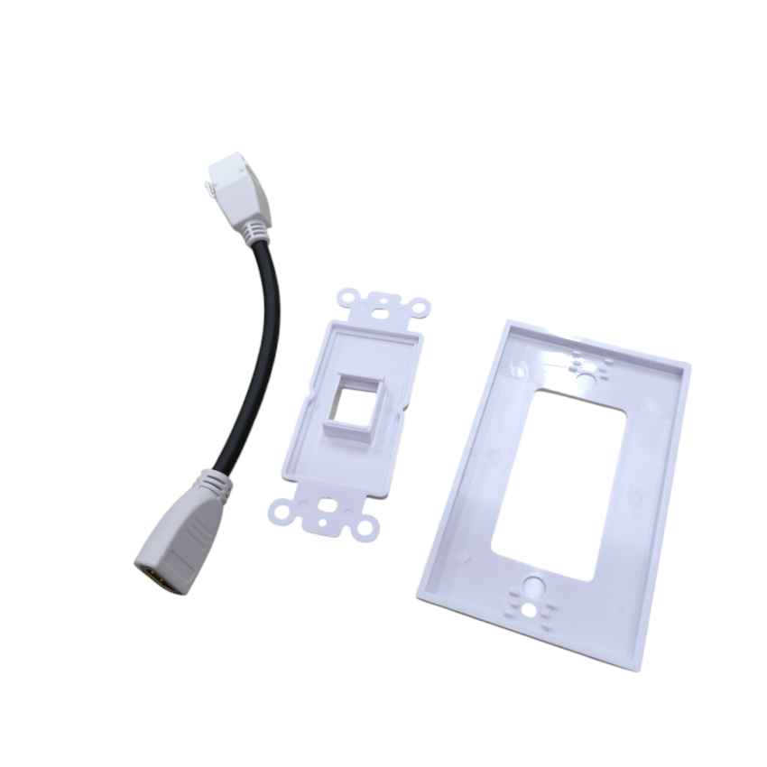 Grippes HDMI wall outlet with cord including white faceplate and mounting bracket for clean cable management